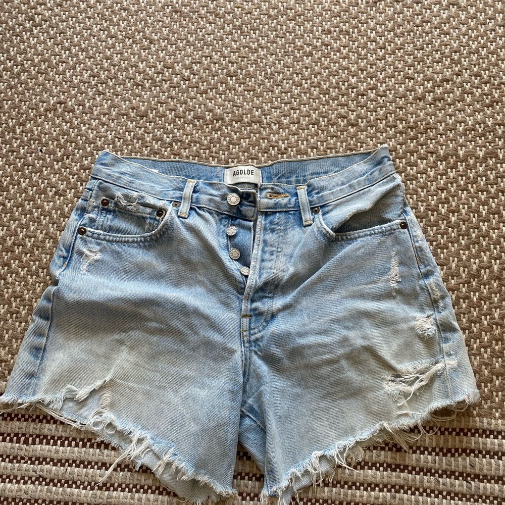 Agolde Distressed Light Blue Jean Shorts
